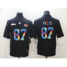 Men's Kansas City Chiefs #87 Travis Kelce Black Rainbow Version Nike Limited Jersey