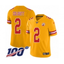 Men's Kansas City Chiefs #2 Dustin Colquitt Limited Gold Inverted Legend 100th Season Football Jersey