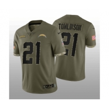 Men's Los Angeles Chargers #21 LaDainian Tomlinson 2022 Olive Salute To Service Limited Stitched Jersey
