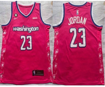 Men's Washington Wizards #23 Michael Jordan 2022 Pink City Edition With 6 Patch Stitched Jersey With Sponsor